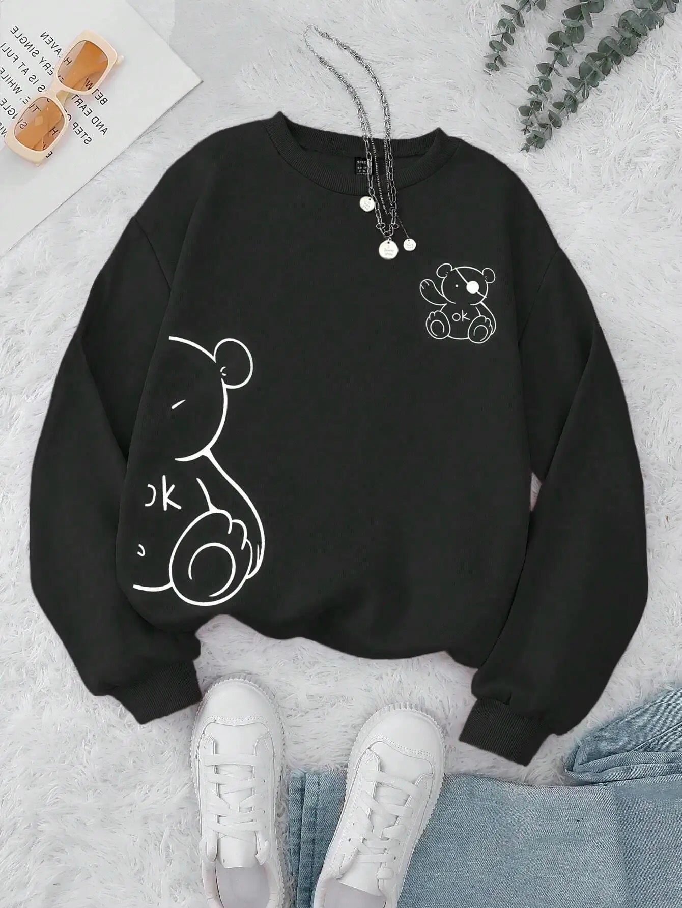 Unisex Cat Sweater β Minimalist Oversized Sweater with Cat Line Print